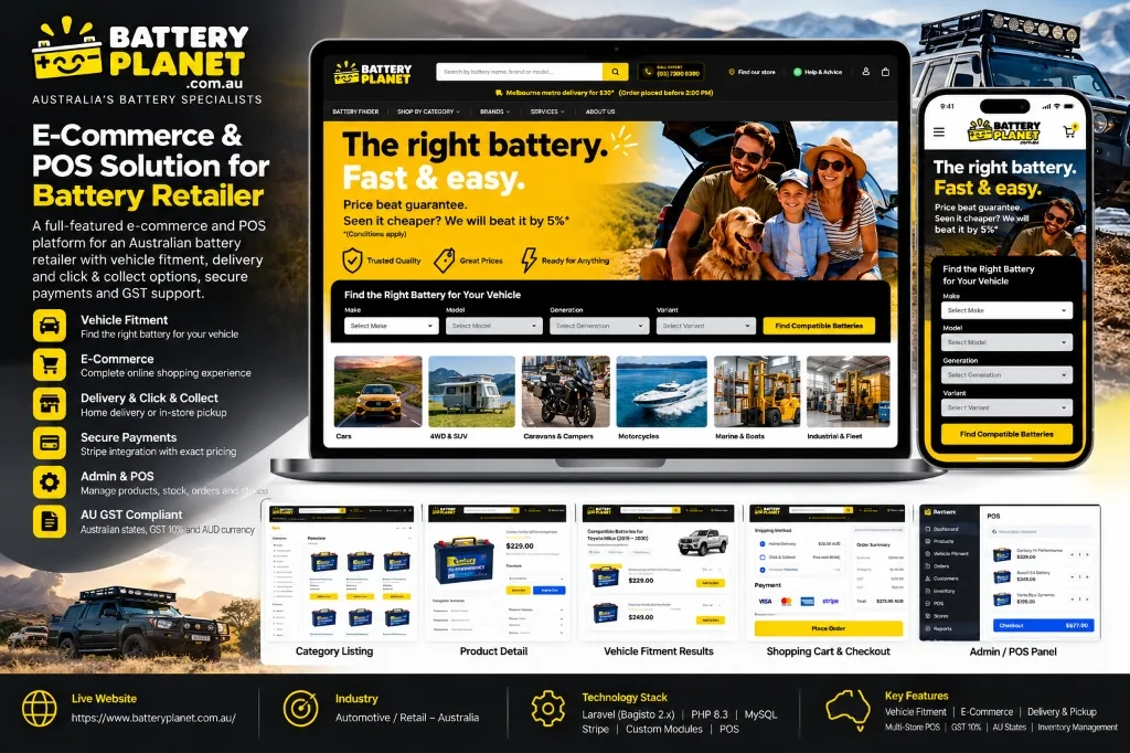 Battery Planet Australia — Automotive Battery E-Commerce Storefront & POS Platform